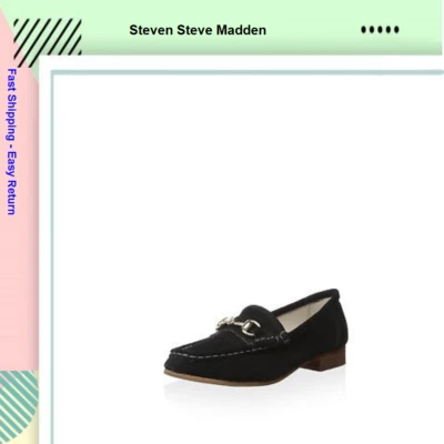 Steven Steve Madden Surrey 女式圆头麂皮绒黑色乐福鞋 6.5 码 — 第 1/4 张图片