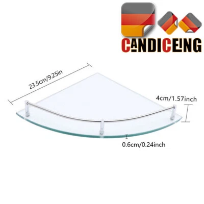 Scaffale ad angolo satinato 23 cm x 23 cm 1/4 cerchio scaffale a parete ripiano in vetro mensole in vetro DE - Immagine 1 di 4