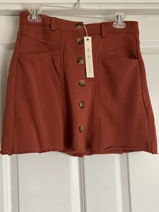 New She + Sky Size Small Solid Burnt Orange Button Soft Skirt With Back Pockets - Picture 1 of 4