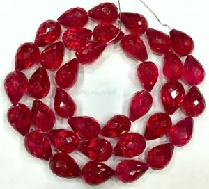 AAAA+ Rare Ruby Corundum Faceted Teardrop Gems Beads for Jewelry, 9-12mm 16 Inch - Picture 1 of 4