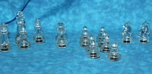 16 Clear Glass Replacement Pieces ~ Bishop ~ Pawn~ Rook ~ King ~ Knight~ Queen - Picture 1 of 7