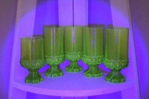 5 Tiffin Franciscan Madeira Uranium Glass Goblets - Picture 1 of 6