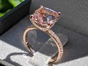 1.50Ct Cushion Cut Lab Created Morganite Engagement Ring 14K Rose Gold Plated - Picture 1 of 7