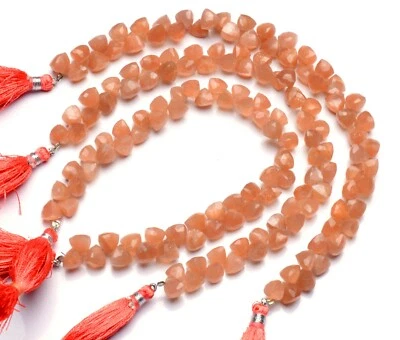 Natural Gemstone Peach Moonstone 6.5mm Size Faceted 3D Trillion Shape Beads 8" - Image 1 of 4