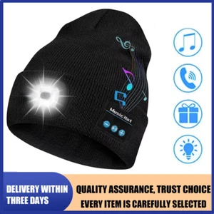 Bluetooth LED Beanie, Music Speakers & Mic, Rechargeable Cap, Built-in Headlamp! - Picture 1 of 11