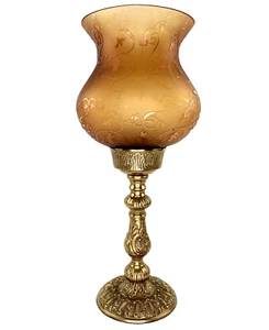 Table Lamp Brass & Etched Glass Candle Gold Flash Victorian Home Decor Large 18" - Picture 1 of 10