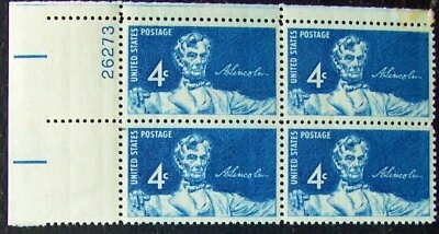 US 4c stamp plate block, SC #1116 Lincoln Sesquicentennial MNH 1960 - Image 1 of 2