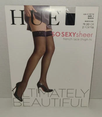 HUE Para Mujer Talla 1 Tan Sexy Transparente Francés Encaje Muslo Estilo 5971N Negro - NUEVO Foto 1 de 4