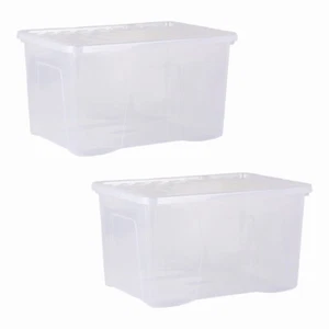 2 x 60L Storage Box with Lid Clear Plastic Stackable Container Home Office - UK - Picture 1 of 7