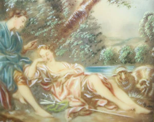 YOUNG PEOPLE IN THE RIVER. MINIATURE. SIGNED F. BOURCHE. CENTURY XIX-XX. - Picture 1 of 1