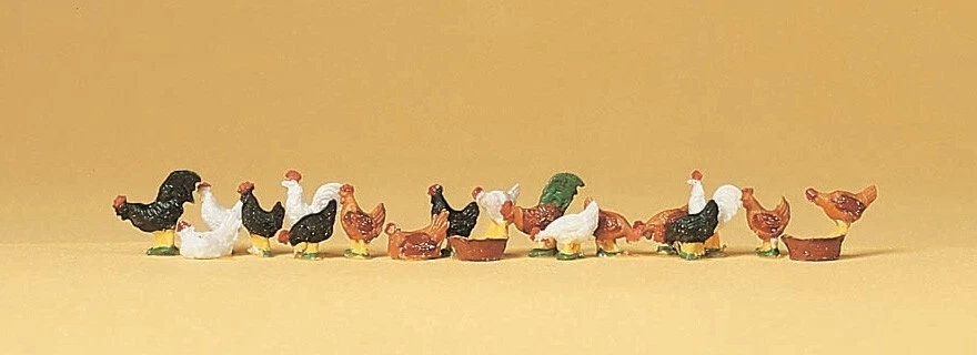 HO Preiser # 14168 ASSORTED CHICKENS : 1/87 scale Farm Animal Figures - Image 1 of 2