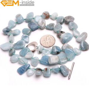 Natural Stone Necklace Mixed Color Aquamarine Freefrom Handmade Beaded 10x14 mm