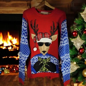2XL Ugly Christmas Sweater with Rentier Camo Front Pouch Flaschenhalter Gr. XXL - Bild 1 von 8