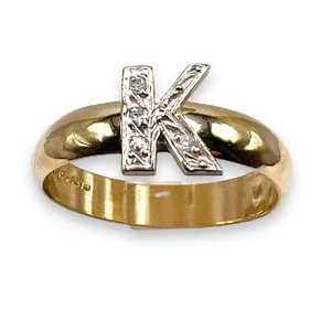 Initial K 10k White Gold Diamond Letter Gold Filled 3.5mm Band Ring Size 7 - Picture 1 of 14