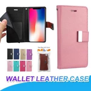 Venta al por mayor Lote Doble Ranura para Tarjetas Cuero Abatible Billetera Estuche Funda para iPhone  - Imagen 1 de 9