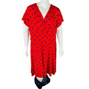 New Monroe & Main SZ 2X Dress Polka Dot Red Blue Midi Dress Short Sleeve NWT - Picture 1 of 7