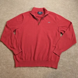 Vineyard Vines Sweater Saltwater 1/4 Zip Medium Red Pima Cotton Logo - Picture 1 of 11
