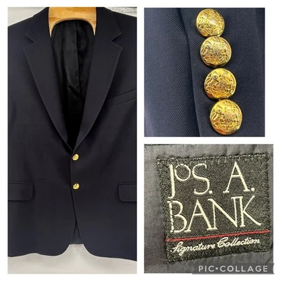 Jos A Banks Signature Collection Azul Marino Dorado Botones 44S 100% Lana Foto 1 de 4