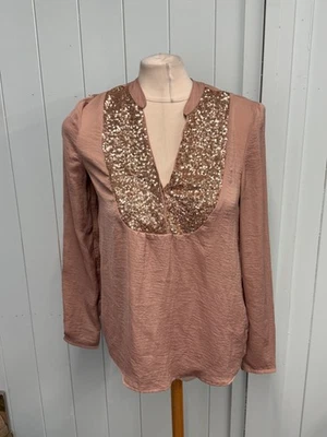 Top La Redoute Talla 8 Damas Malva Rosa Oro Rosa Lentejuelas Manga Larga Fiesta Foto 1 de 4