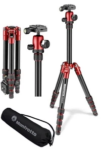 Manfrotto MKELES5RD-BH Element Travel Tripod Small Red Aluminum 5 Tiers Compact - Picture 1 of 2