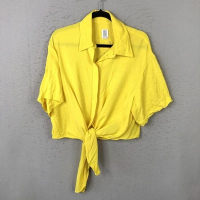 Rosie Assoulin Shirt Womens Medium Yellow Tie Front Short Sleeve 100% Viscose NY Foto 1 de 4