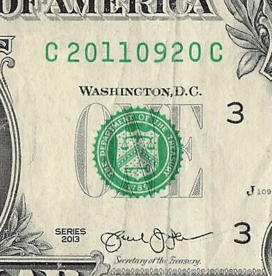 SEP 20 2011 Birthday Fancy Serial Number Date Note One Dollar Bill 09 20 2011 - Image 1 of 4