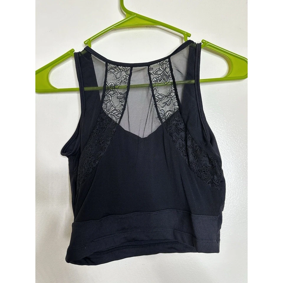So Danca Black Bralette Lace Back Top Size Medium Pull Over Long Line Sports Bra - Image 1 of 3