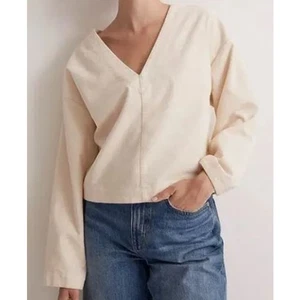 Madewell Cropped Top Damen 2XL Creme Relaxed V-Ausschnitt Langarm Pullover - Bild 1 von 10
