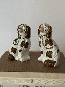 Großes Paar antiker Staffordshire-Keramik kupfer-weißer Spaniels Ca. 1880 - Bild 1 von 8