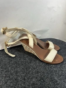 Tory Burch Regan Women’s White Leather Mid-Wedge Sandal Size 5 1/2 M EUC - Picture 1 of 6