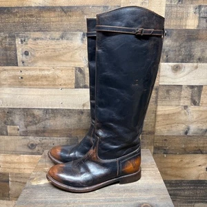 FRYE hohe schwarze Lederreitstiefel abgenutzt rustikal Schnallendetail Damen 6,5 - Bild 1 von 12