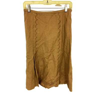 Falda J Jill Bordada Línea A Marrón 100% Lino Talla 4 Foto 1 de 4