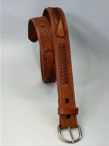 Hecho En Mexico Men's Size 36 Brown Stamped & Braided Leather Belt - Picture 1 of 7