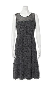 Nicole Miller New York  Black Printed Midi Dress Womens Size 8 Lined Ruffled - Picture 1 of 11
