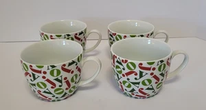 Set of 4 Crate & Barrel Large Holiday Mugs Red & Green JOY On White Christmas - Picture 1 of 4
