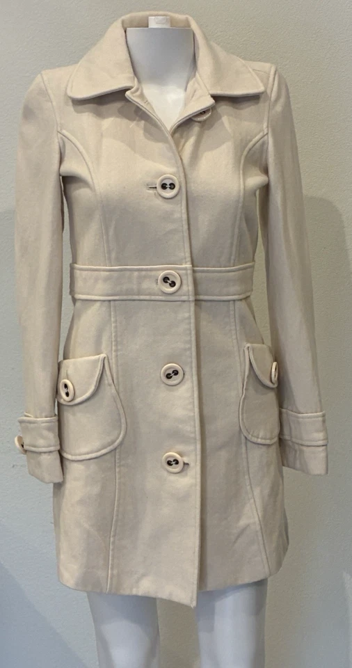 Tulle Anthropologie  Peacoat Wool Blend Small Cream Long Coat City Career Lined - Image 1 of 4