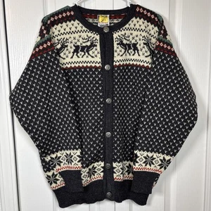 Vintage Dale of Norway Mens Cardigan Sz M Fair Isle Elk Deer Pure New Wool Gray - Picture 1 of 11
