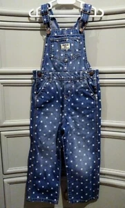 OshKosh Bgosh Girls Blue and White Polka Dot Denim Overalls Pants Size 4 V Back - Picture 1 of 8