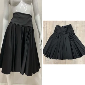 NWT MAX AZRIA Women's Black High-Waisted Pleaded A-Line Knee Length Skirt - Picture 1 of 6