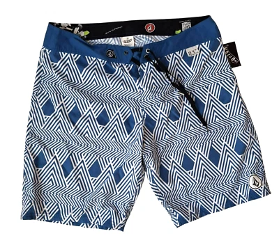 Volcom New Swim Board Shorts Blue and White 32 Inseam 12" - Image 1 of 4
