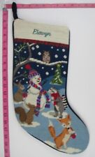 LANDS END Critters Snowman Wool Needlepoint Christmas Stocking Monogram ELAWYN