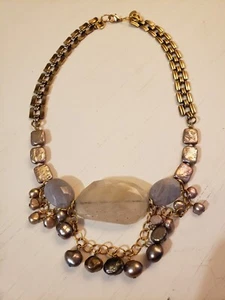 David Aubry Gold tone Chain and Stone Necklace 16" Excellent   - Picture 1 of 4