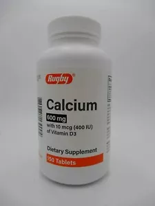 Rugby Calcium 600 mg with 10mcg (400 IU) of Vitamin D3 (150 Tablets) - Picture 1 of 1