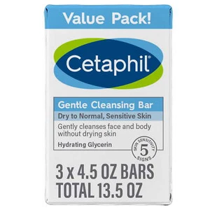 Cetaphil Cleansing Bar, 4.5 oz Bar, Pack of 3, Nourishing Cleansing Bar - Picture 1 of 9