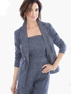 NEW Chico’s Black Label Twill Blazer Blue Indigo Chambray Denim Medium $159 - Picture 1 of 15