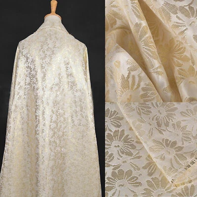 Designer Kleid Brokat Damast Stoff Hell Gold Blumen Jacquard Damen Anzug 1 M - Bild 1 von 4