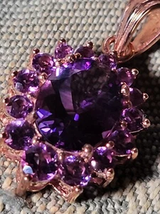 10k Rose Gold Genuine Oval shape Amethyst Teardrop Pendant 2.8g Appx 9.9mm w 2mm - Picture 1 of 9