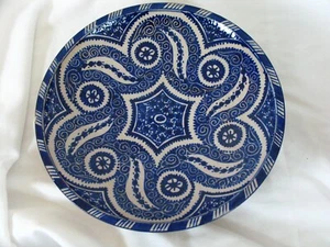 Vintage Moroccan Bowl Fez Fes ACH Pottery Ceramic Art Wall Art Flared Bowl Blue - Picture 1 of 6