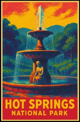 Hot Springs National Park Vintage Fountain Poster - Image 1 of 4