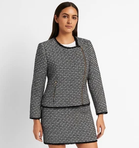 J. Crew Women's Tweed Wool Blend Skirt Suit Set Size 8 Black White Career Modern - Picture 1 of 24